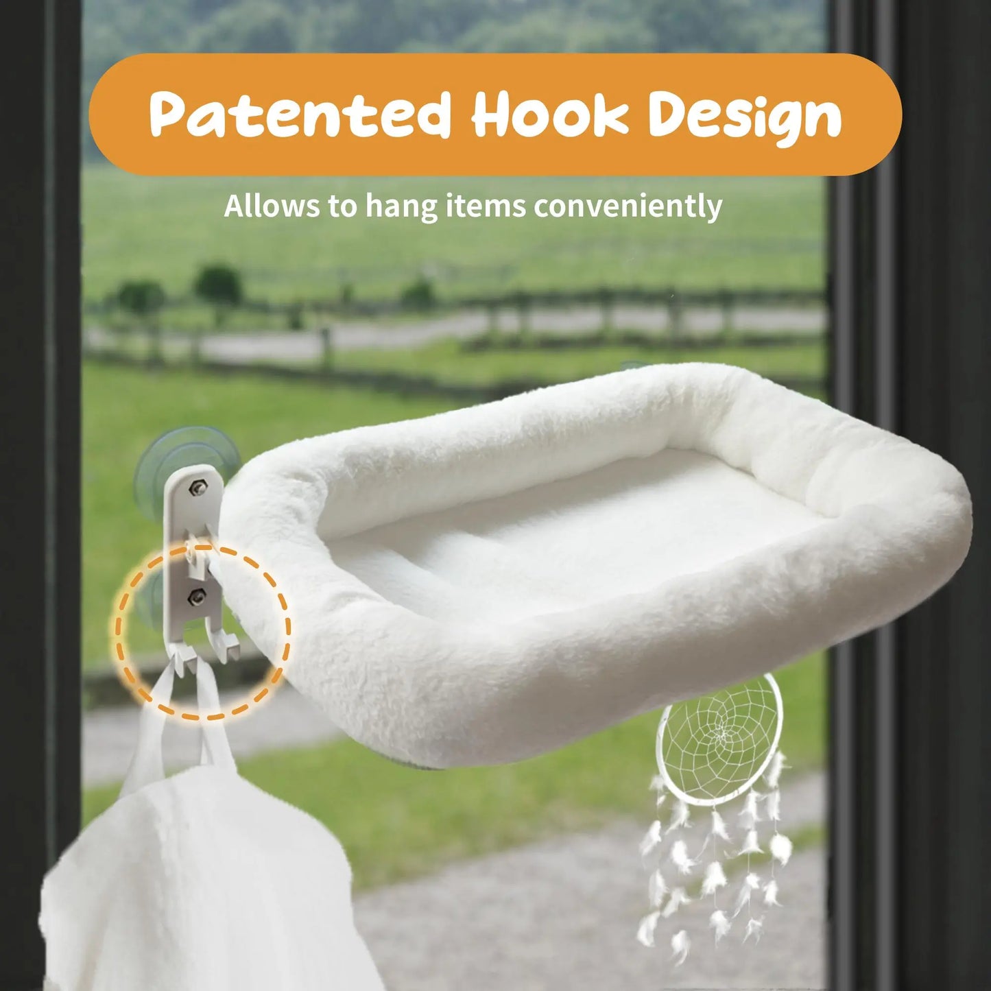 Deluxe Folding Cat Hammock - Cordless, Machine Washable with Robust Metal Frame & Strong Suction Cups - Perfect Window Perch for Cats & Small Dogs