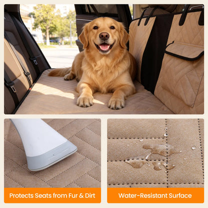 VALUXE Waterproof Dog Car Seat Cover for Large Dogs - Foldable Back Seat Protector in Beige/Black - Perfect for Summer Adventures!
