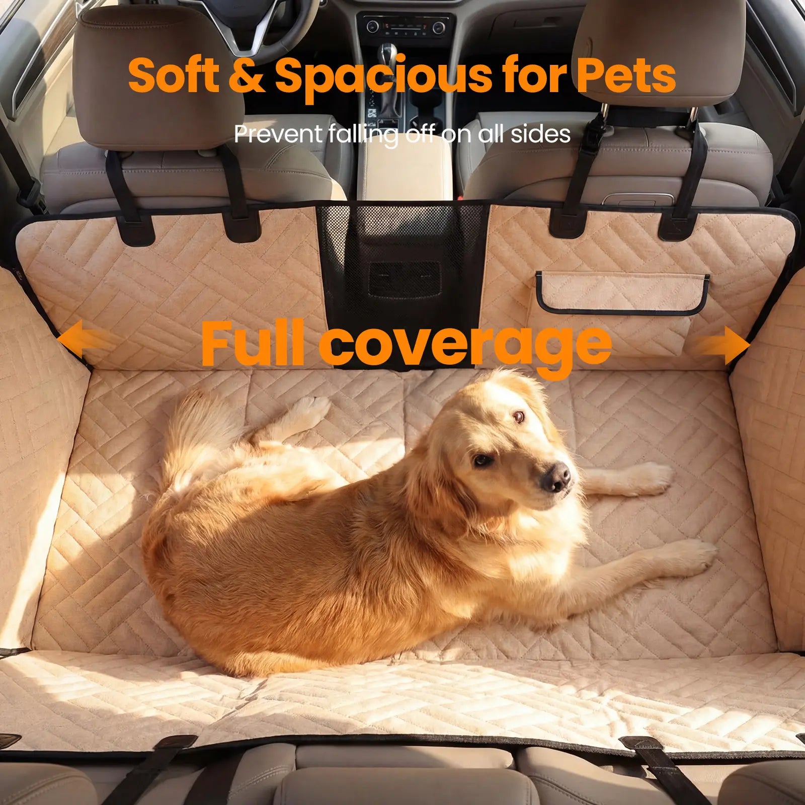 VALUXE Waterproof Dog Car Seat Cover for Large Dogs - Foldable Back Seat Protector in Beige/Black - Perfect for Summer Adventures!