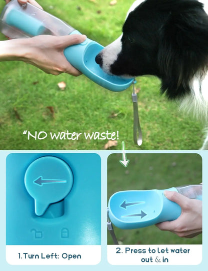 Ultimate 3-in-1 Portable Water Bottle for Dogs - Travel Bowl, Food Container & Poop Bag Holder - Perfect for Outdoor Adventures - 20Oz Blue