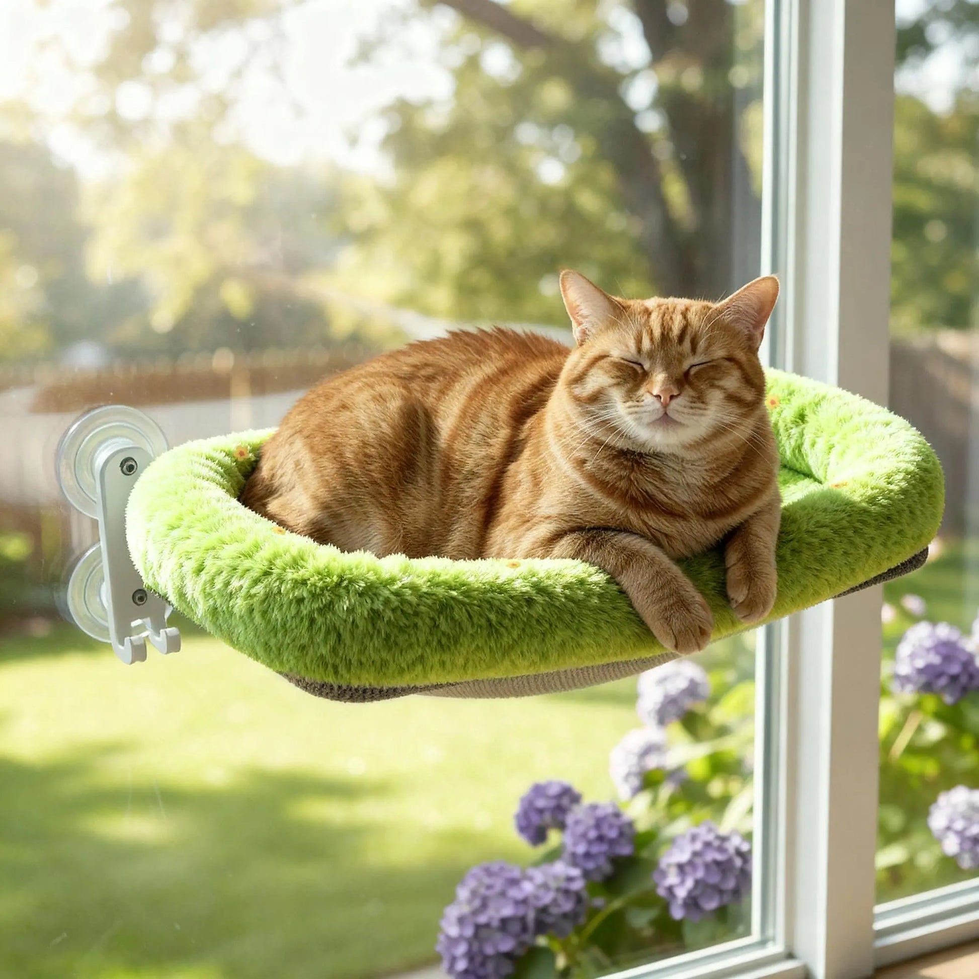 Deluxe Folding Cat Hammock - Cordless, Machine Washable with Robust Metal Frame & Strong Suction Cups - Perfect Window Perch for Cats & Small Dogs