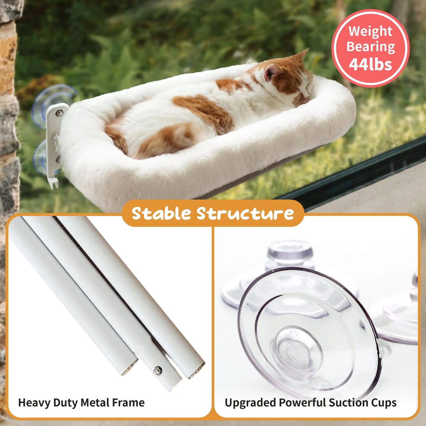 Deluxe Folding Cat Hammock - Cordless, Machine Washable with Robust Metal Frame & Strong Suction Cups - Perfect Window Perch for Cats & Small Dogs