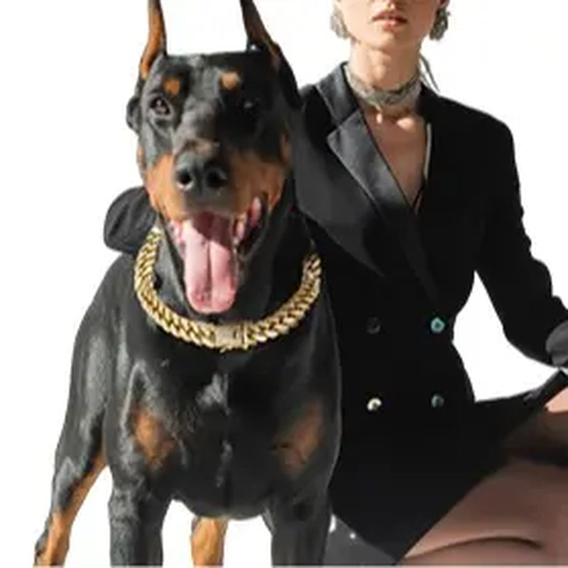 Sparkling Gold Rhinestone Dog Chain Collar - Bling Metal Cuban Link Necklace for Small to Large Pets