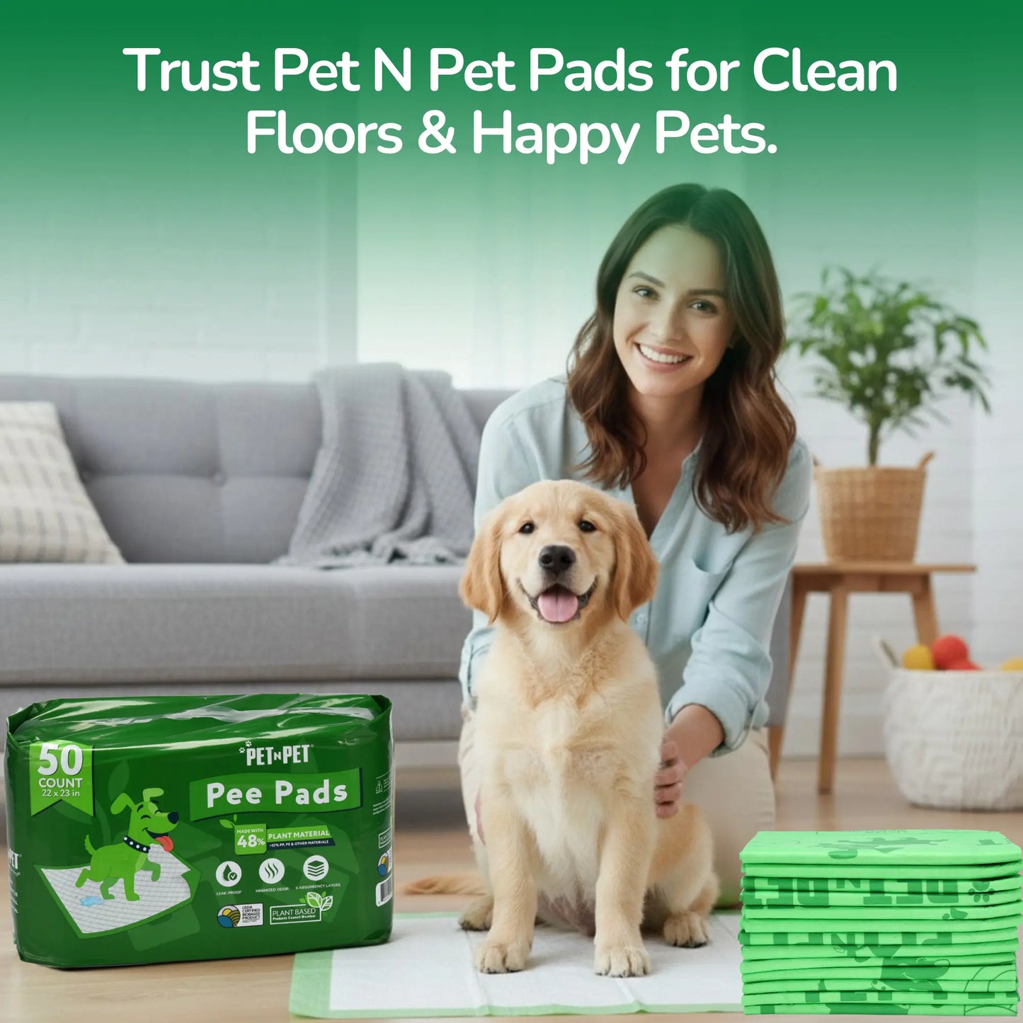 Pet N Pet 50 Count Puppy Training Pads - Eco-Friendly, Super Absorbent & Leak-Proof Unscented Pads for Easy Potty Training