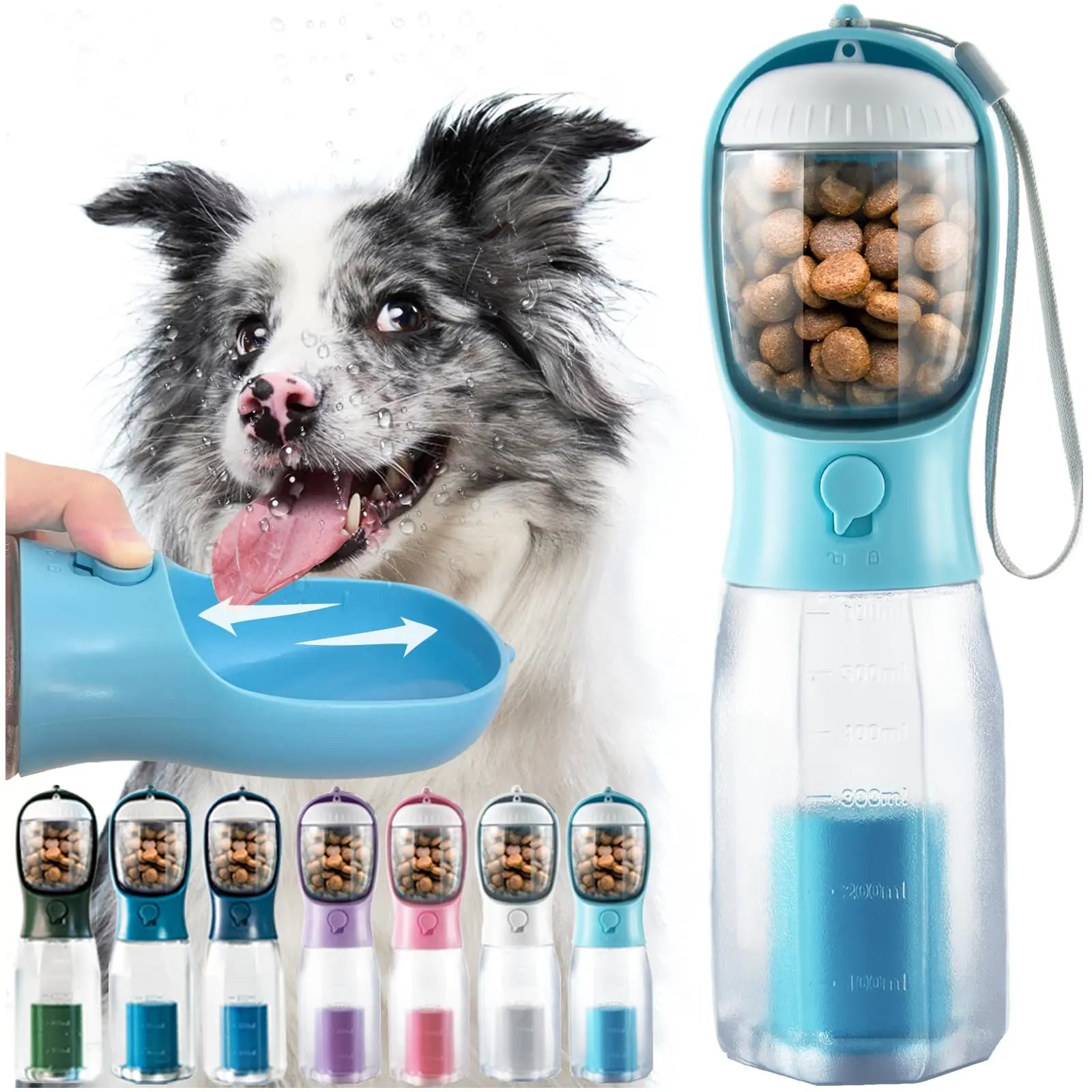 Ultimate 3-in-1 Portable Water Bottle for Dogs - Travel Bowl, Food Container & Poop Bag Holder - Perfect for Outdoor Adventures - 20Oz Blue
