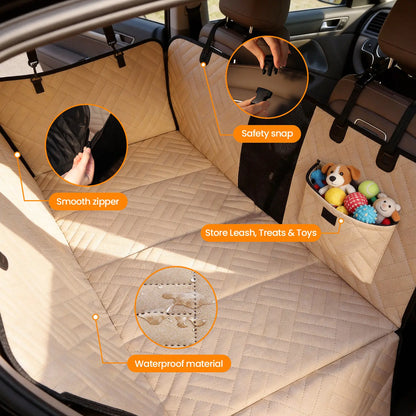 VALUXE Waterproof Dog Car Seat Cover for Large Dogs - Foldable Back Seat Protector in Beige/Black - Perfect for Summer Adventures!