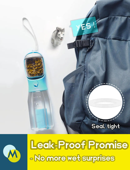 Ultimate 3-in-1 Portable Water Bottle for Dogs - Travel Bowl, Food Container & Poop Bag Holder - Perfect for Outdoor Adventures - 20Oz Blue