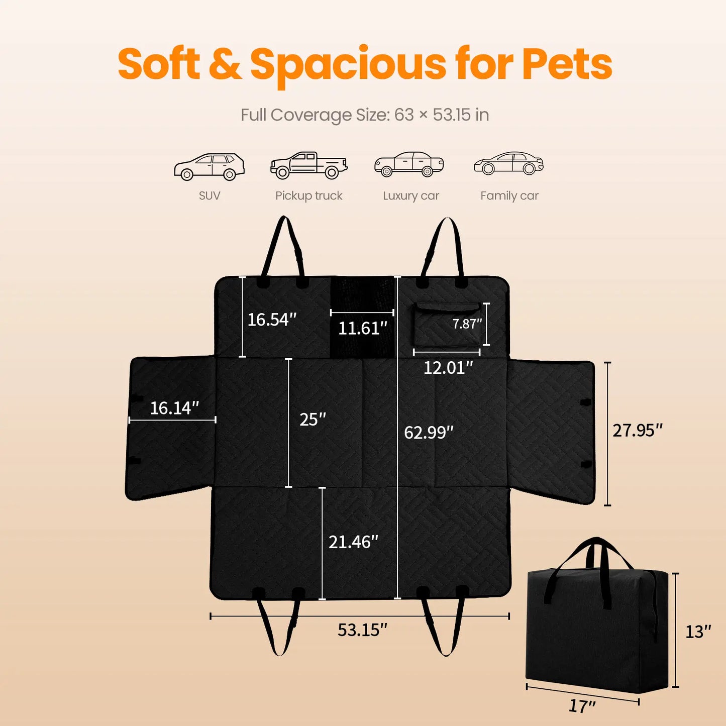 VALUXE Waterproof Dog Car Seat Cover for Large Dogs - Foldable Back Seat Protector in Beige/Black - Perfect for Summer Adventures!