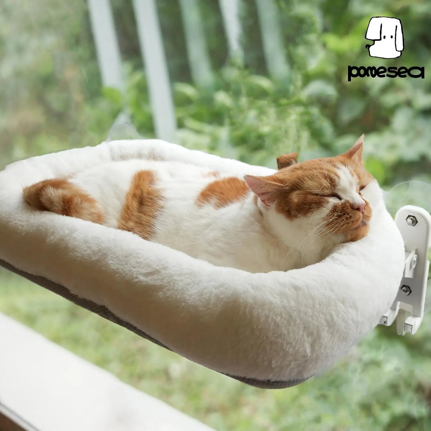 Deluxe Folding Cat Hammock - Cordless, Machine Washable with Robust Metal Frame & Strong Suction Cups - Perfect Window Perch for Cats & Small Dogs