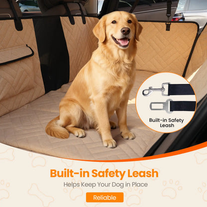 VALUXE Waterproof Dog Car Seat Cover for Large Dogs - Foldable Back Seat Protector in Beige/Black - Perfect for Summer Adventures!