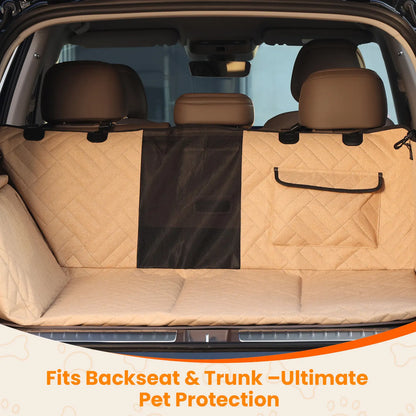 VALUXE Waterproof Dog Car Seat Cover for Large Dogs - Foldable Back Seat Protector in Beige/Black - Perfect for Summer Adventures!