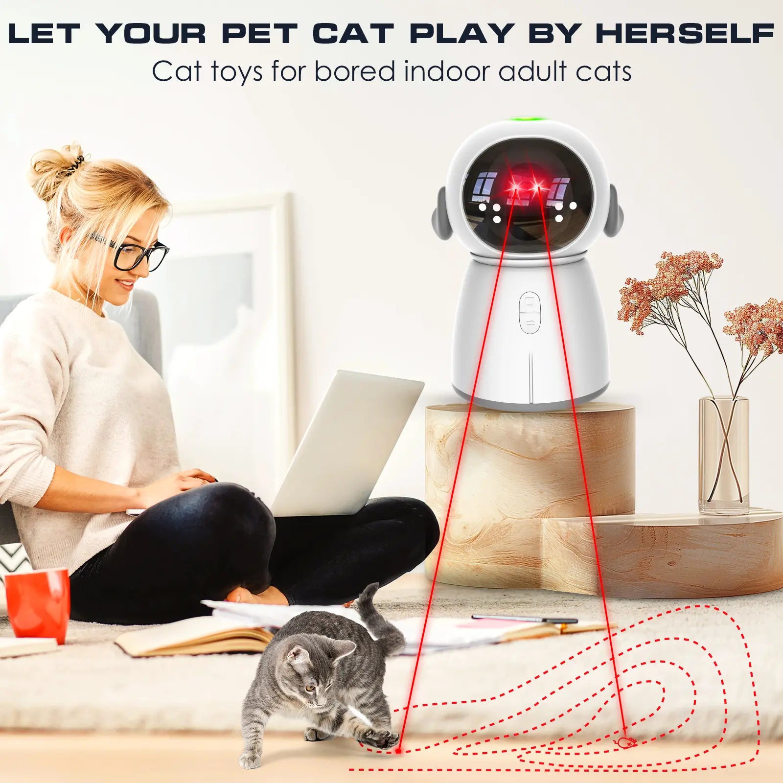 Interactive Cat Laser Toy 2026 - Rechargeable Automatic Fun for Indoor Cats & Kittens with Adjustable Angles and Dual Patterns for Endless Play!