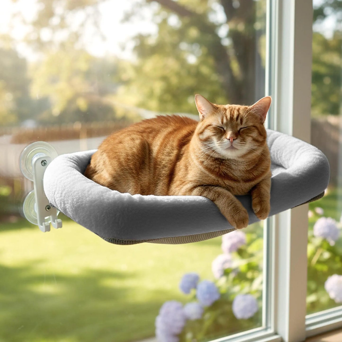 Deluxe Folding Cat Hammock - Cordless, Machine Washable with Robust Metal Frame & Strong Suction Cups - Perfect Window Perch for Cats & Small Dogs