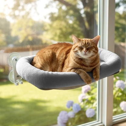 Deluxe Folding Cat Hammock - Cordless, Machine Washable with Robust Metal Frame & Strong Suction Cups - Perfect Window Perch for Cats & Small Dogs