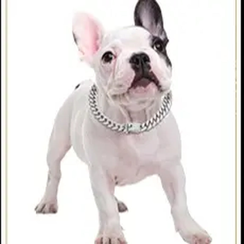 Sparkling Gold Rhinestone Dog Chain Collar - Bling Metal Cuban Link Necklace for Small to Large Pets