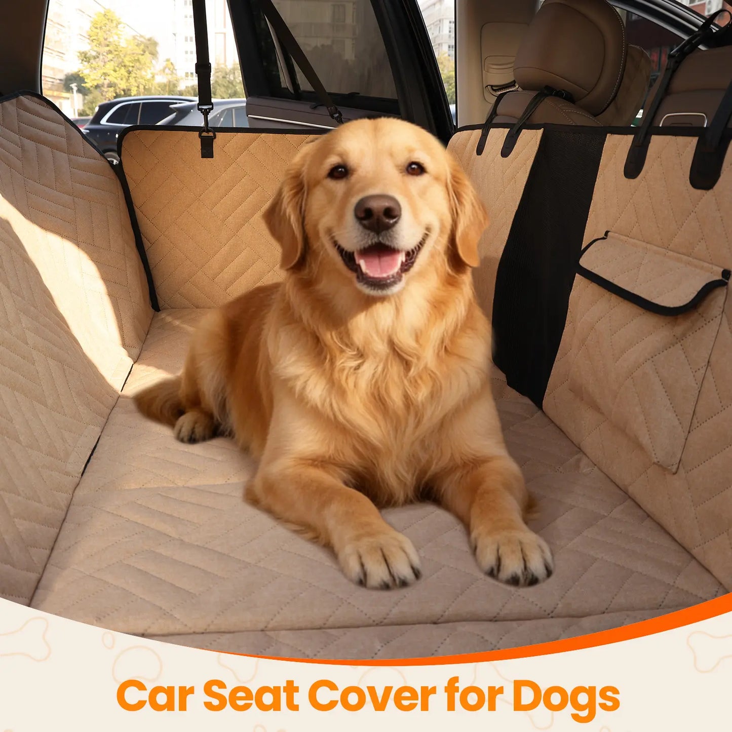 VALUXE Waterproof Dog Car Seat Cover for Large Dogs - Foldable Back Seat Protector in Beige/Black - Perfect for Summer Adventures!