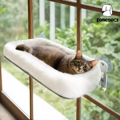 Deluxe Folding Cat Hammock - Cordless, Machine Washable with Robust Metal Frame & Strong Suction Cups - Perfect Window Perch for Cats & Small Dogs