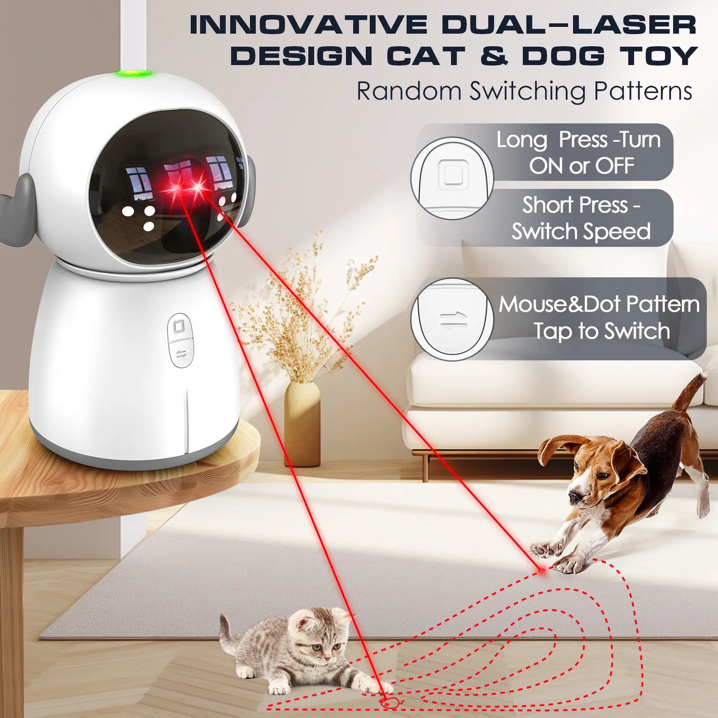 Interactive Cat Laser Toy 2026 - Rechargeable Automatic Fun for Indoor Cats & Kittens with Adjustable Angles and Dual Patterns for Endless Play!