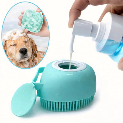 Silicone Pet Grooming Brush - 1-Step Bath Soap Dispensing Massage Brush for Dogs & Cats - Soft Bristles, Universal Fit, Essential Shower Accessory